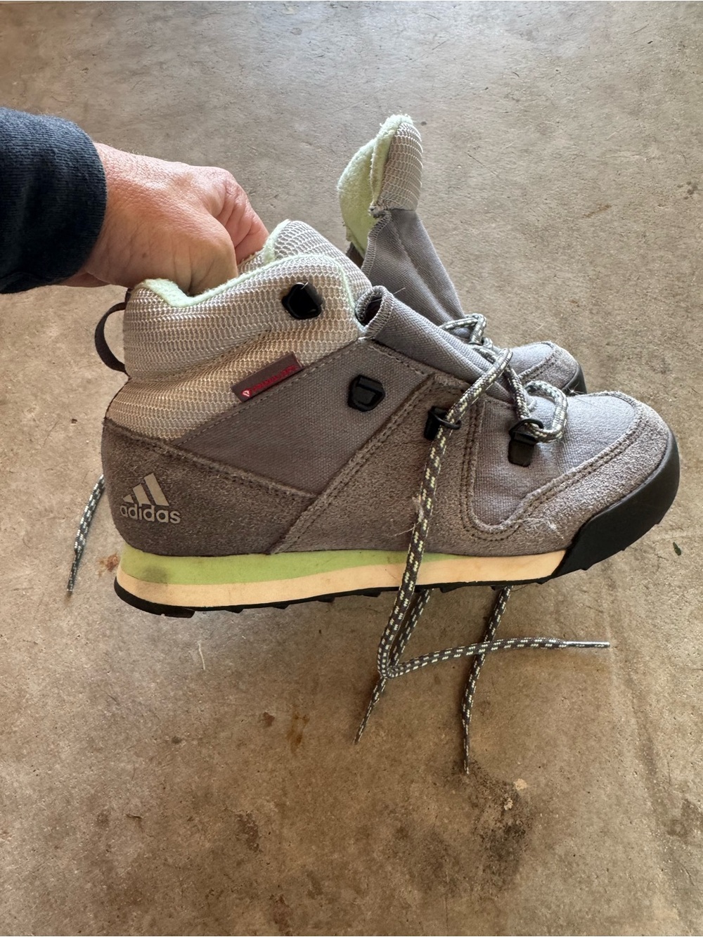 adidas Kids Gray Hiking Boots with Lime Accent